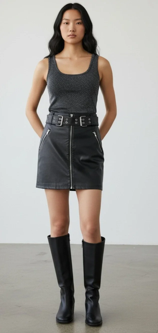NWT Forever 21 Faux Leather Belted Mini Skirt Size Small Moto Zip Punk Y2K